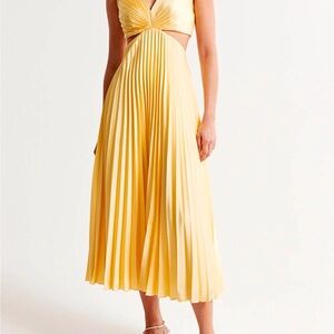 Abercrombie Giselle Yellow Pleated Cut Out Midi Dress